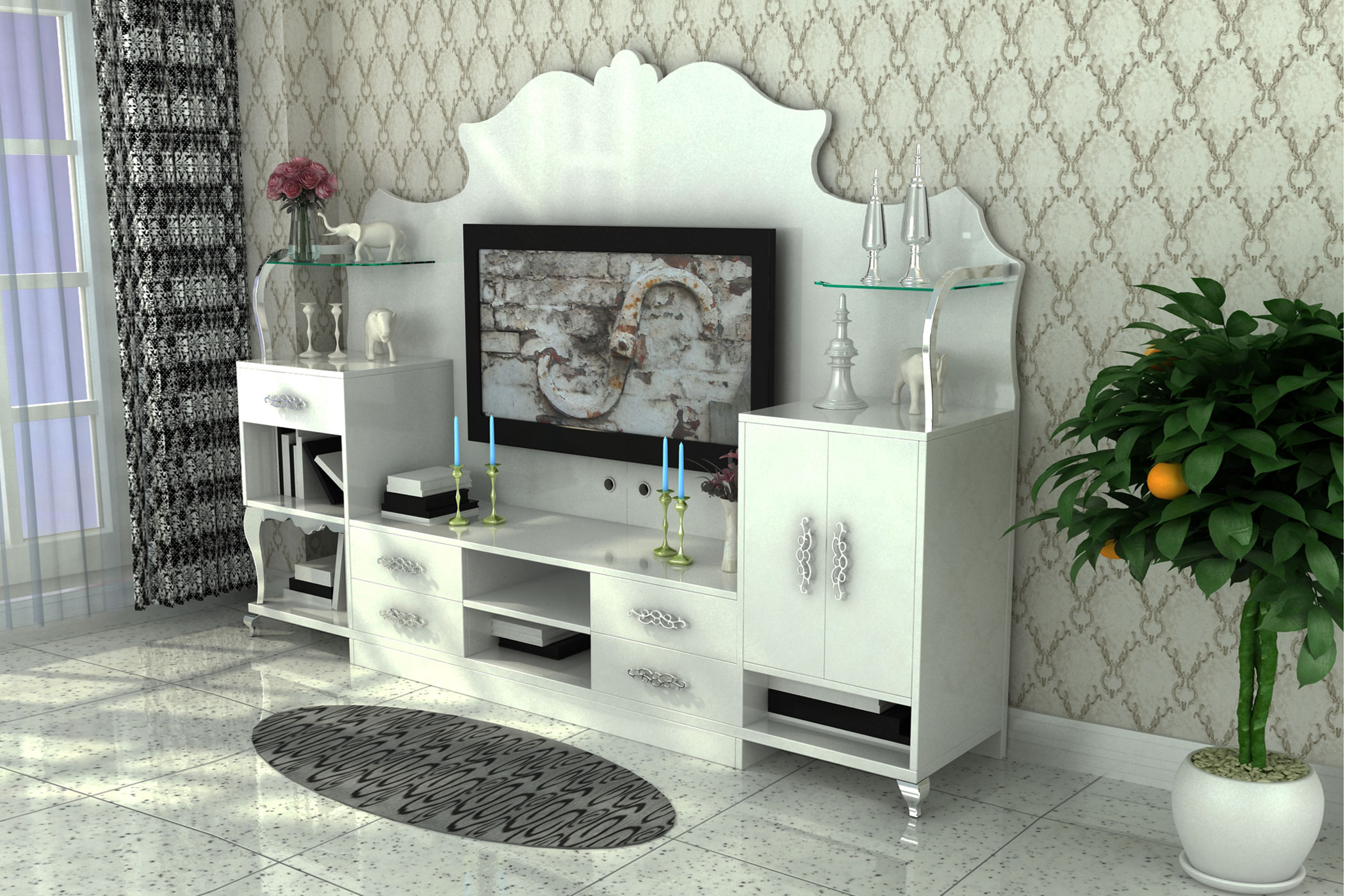 White tv cabinet with doors